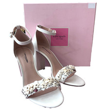 Kate Spade NEW Paradisi Size 8.5 White Block Heels Pump Leather Sandals Optic