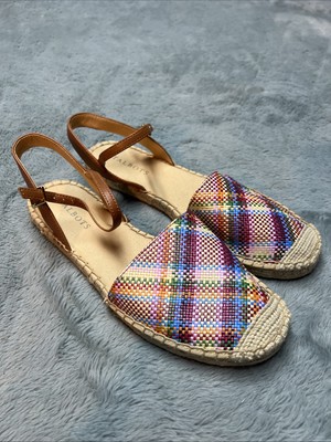 TALBOTS Espadrilles IZZY D'ORSAY Closed Toe Ankle Strap Woven Madras Flats S 8