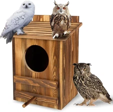 Owl Houses for Outdoors， 16.1X11.8X9.5 Inch Large Carbonized Barred Owl Nesting 
