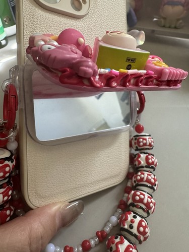 PopMart Pop Bean Pucky rose téléphone portable clip arrière support/support/support avec miroir - Photo 3 sur 4