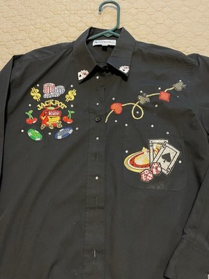 Las Olas Casino-Themed Women s Button Front Shirt size small embroidered