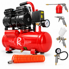 Air Compressor RocwooD Electric 8L L 550w Silent 8bar 116psi 5 Piece Tool Kit