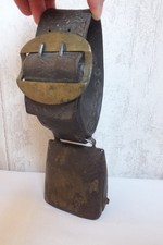 Superbe Ancienne CLOCHE Sonnaille avec son COLLIER Cuir Epais -- Chèvre Mouton