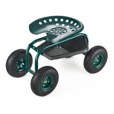 VEVOR Outdoor Rolling Garden Cart with Swivel Seat All-Terrain Wheels Tool Tray