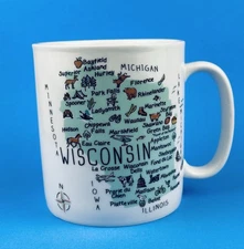 Wisconsin Map Jumbo Mug 222 FIFTH MY PLACE WI  24 Oz. 5 "x 4 3/8" Exc. Used Cond