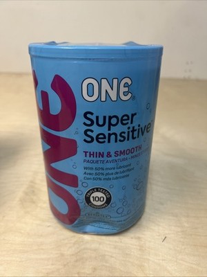ONE Super Sensitive, Thin & Smooth, Lubricated Latex Condom Jar, 100ct New  