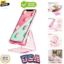 Acrylic Cell Phone Stand, Portable Phone Holder, Clear Pink Phone Stand for D...