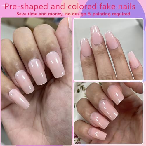 300pcs Coffin Press on Nails Medium Fake Nails Nude Pink Nails Glossy - Picture 6 of 7