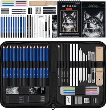 50 Pack Drawing Set Sketching Kit, Pro Art Supplies with 3-Color Sketchbook