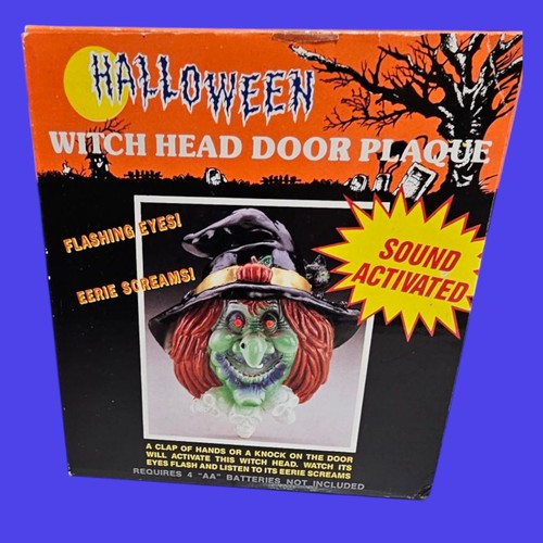 Vintage Halloween Illuminated Screaming Witch Head Door Plaque - Picture 4 of 4