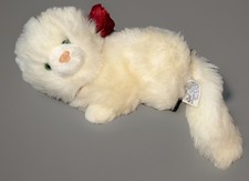 Russ Berrie Nikki Plush White Kitty Cat Small 8  Red Bow Persian Kitten
