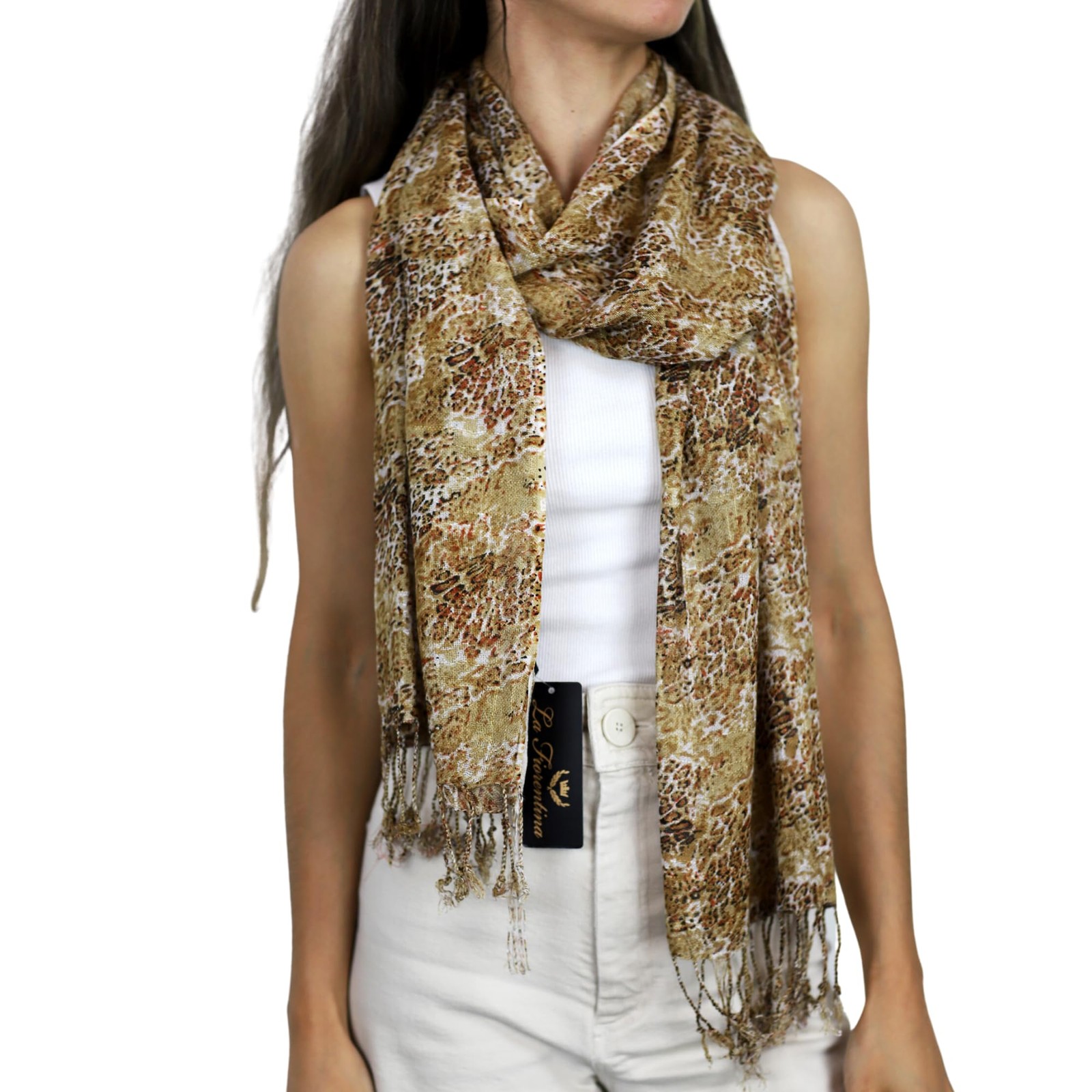 La Fiorentina Classic Leopard Print Scarf 100% Rayon Fashion Accessory