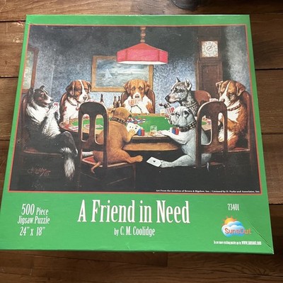 Dogs Playing Poker A Friend in Need by C.M. Coolidge Jig Saw Puzzle RARE 500 Pc