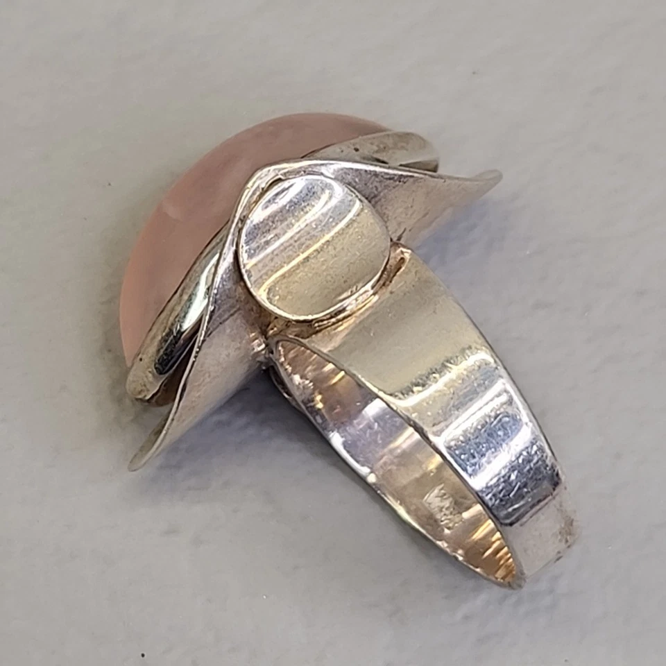 Anillo Cuarzo Rosa Plata de Ley Rosa Firmado Mexicano 6.5 Foto 3 de 4