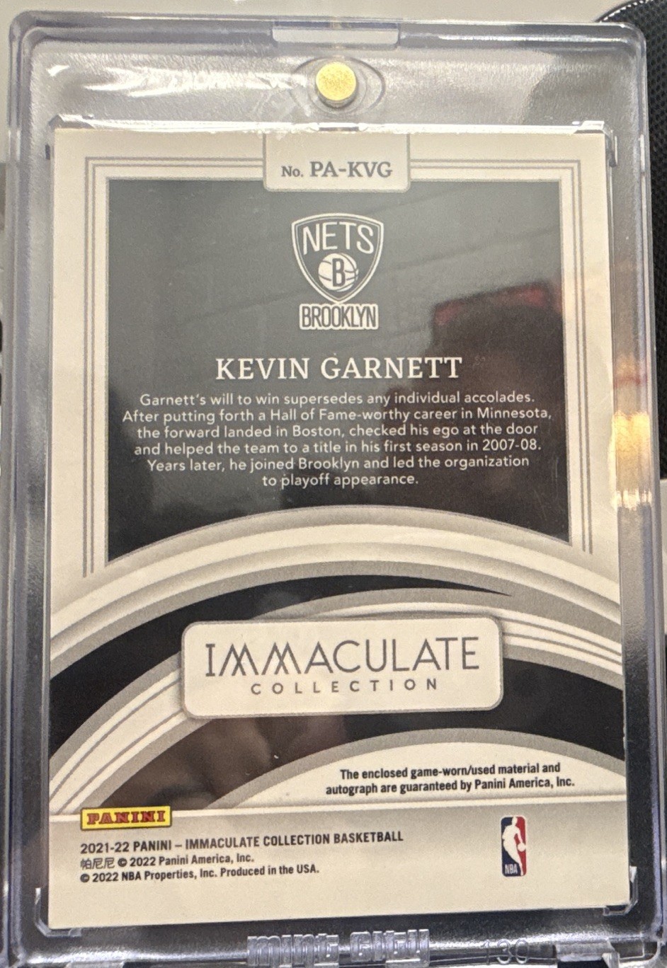 Panini 2021-22 Immaculate Kevin Garnett Patch Auto #PA-KVG Nets 36/49 view 2