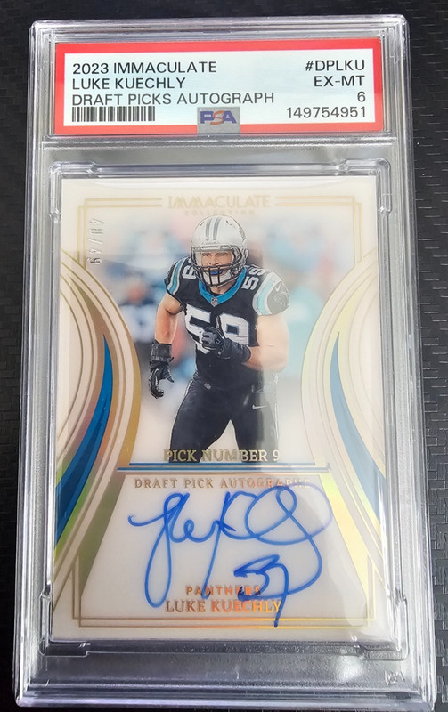 2023 Immaculate Football #DPLKU Luke Kuechly Draft Picks Auto #/49 EX-MT PSA 6