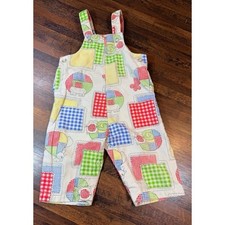Vintage 70s 80s patchwork cloth overalls. Size 9/12 months. Animal motif
