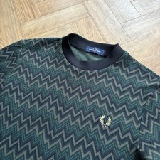 Fred Perry Jacquard Short Sleeve Knit T-Shirt Night Green Mens Size Medium M 