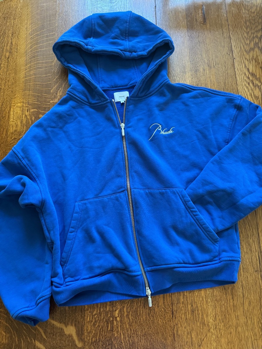 Rhude Full Zip Script Royal Blue Hoodie Oversized MED | eBay