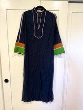 Tory Burch PXS Petite Navy Colorblock Sheer V-Neck Long Sleeve Maxi Dress