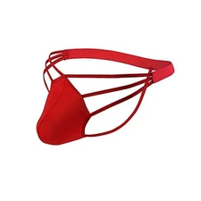  Mens Sexy Ice Silk Thong Hollow Out G-Strings Comfortable Small #1-red
