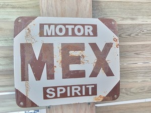 VINTAGE MEX MOTOR SPIRIT PORCELAIN SIGN 11"×9.5"