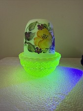 VINTAGE Mosser Mini Fairy Lamp Hand Painted Yellow Flowers Signed ~ Glows