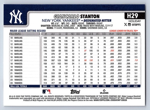 2025 Topps Holiday Base  # H 1 - H 200  - PICK YOUR CARDS - 第 54/318 張圖片