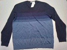 NWT Calvin Klein Blue Gradient V Neck Merino Wool Blend Sweater Sz 2XL