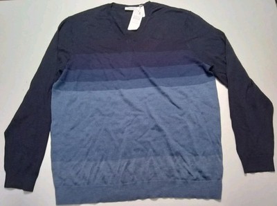 NWT Calvin Klein Blue Gradient V Neck Merino Wool Blend Sweater Sz 2XL
