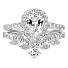 Wedding Ring Set For Women 14K White Gold Over Pear Shaped Diamond Bridal set