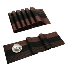 7 PCS Woven Vinyl Table Runner Placemat Set Heat Resistant Ombre Coffee