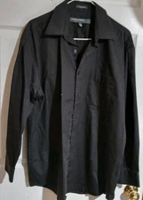 Perry Ellis Portfolio Button Front Shirt Size 16 32-33 Black Long Sleeves Pocket