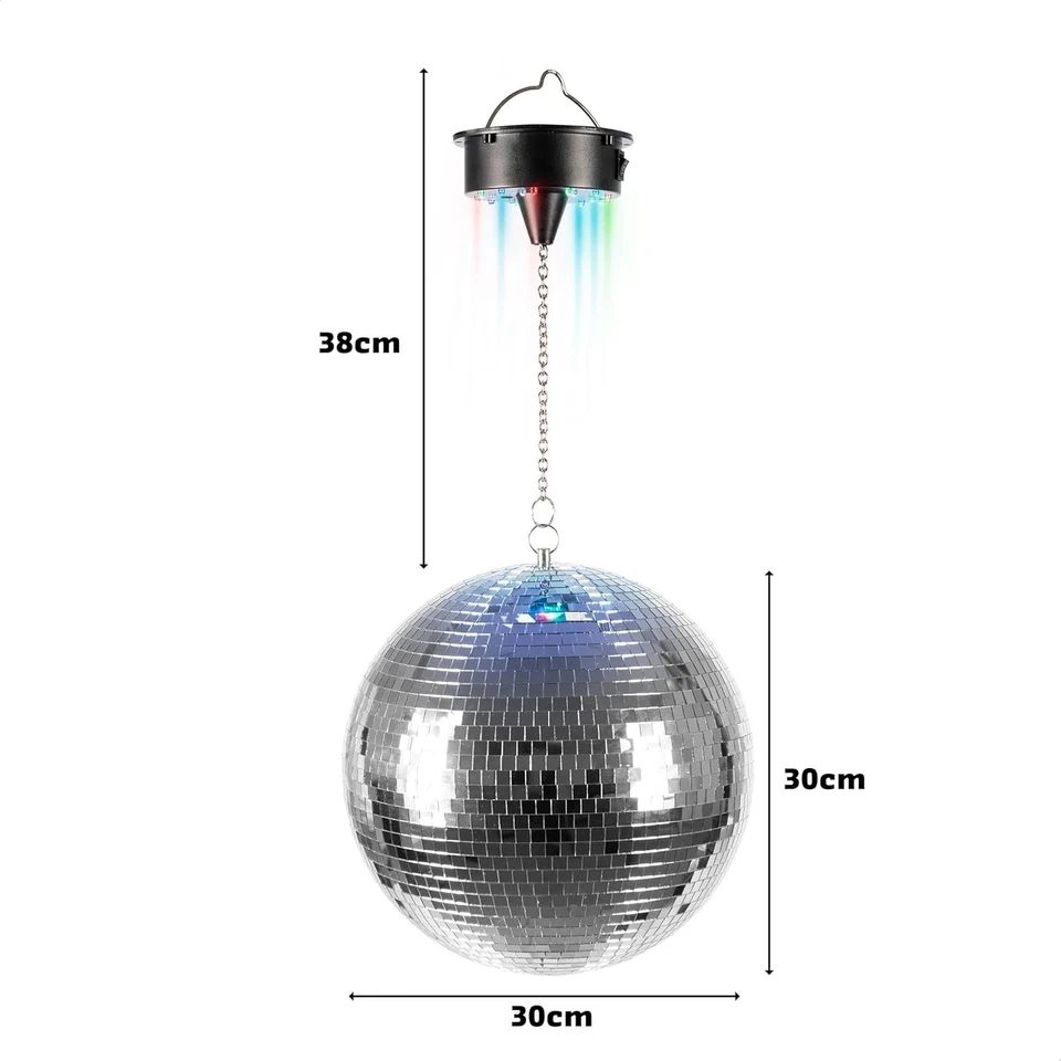 LARGE Rotating MIRROR DISCO BALL 30cm/12 Inch Silver with 18 LED Light Motor - Image 3 of 4