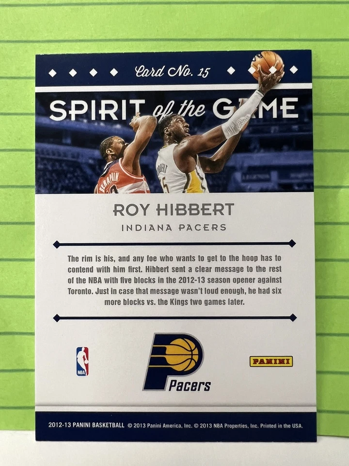 2012-13 Panini Spirit of the Game Roy Hibbert #15 Indiana Pacers - Image 2 of 2