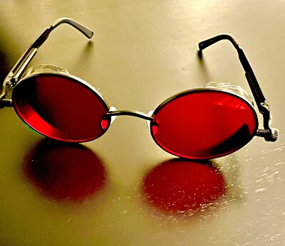 Steampunk Red Lens Retro Black Gothic Sunglasses Ozzy Osbourne