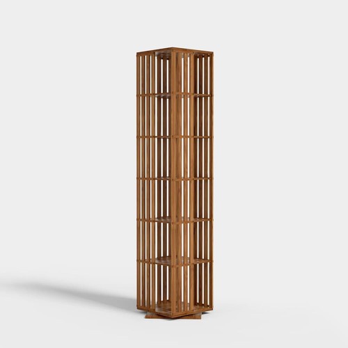 Rotating Bookshelf Tower Bamboo Bookshelf Floor Standing Storage Rack Wood