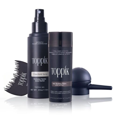 Toppik Hair Building Fibers -Holding Spray- Applicator- Comb- DARK BROWN, 27.5g