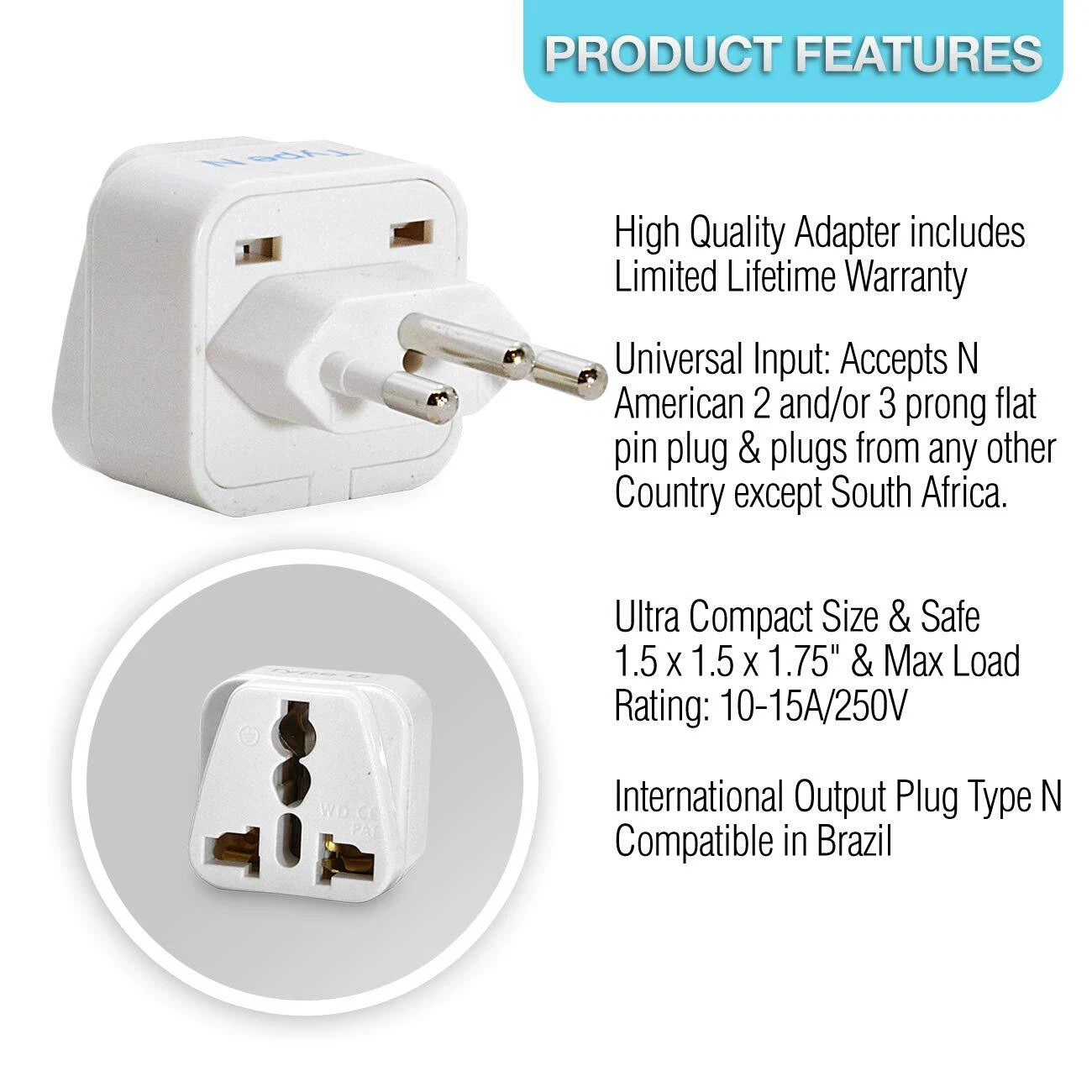Ceptics Brazil Travel Plug Adapter, Type N - 3 PACK - Thumbnail 5