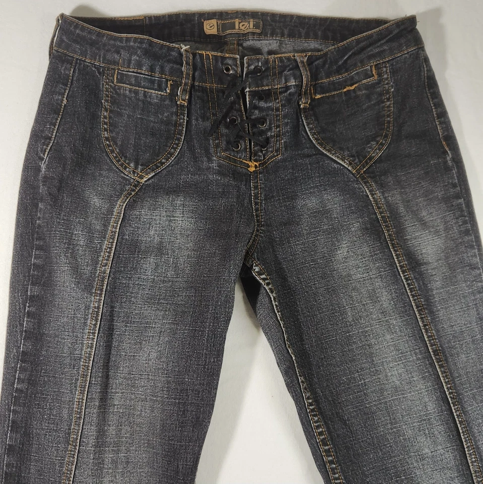 Pantalones de mezclilla vintage desgastados años 90 LEI acampanados azul oscuro talla 12 Foto 2 de 4