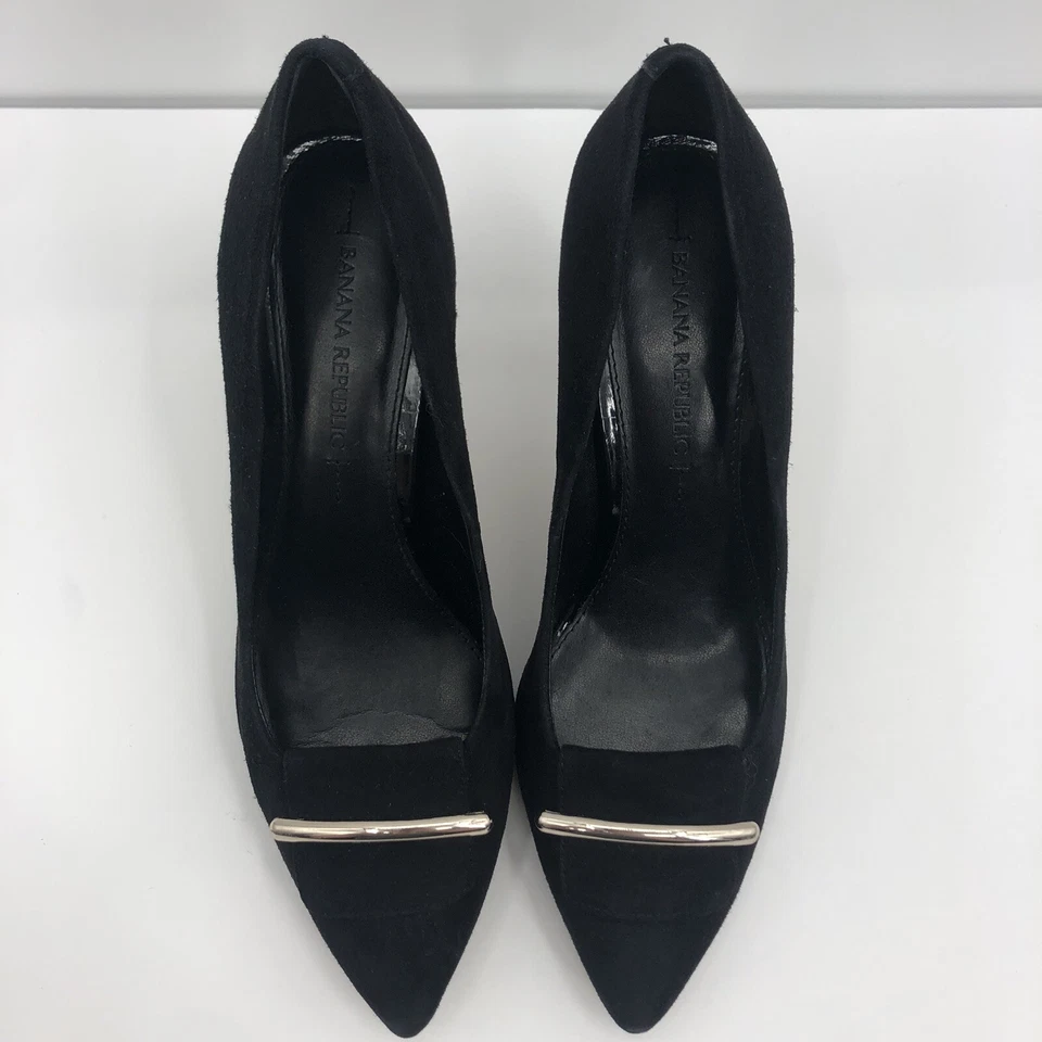 Banana Republic 女式黑色麂皮绒皮革高跟鞋 7 码 — 第 3/4 张图片