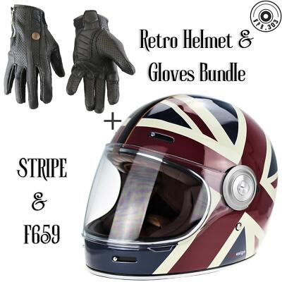 Retro Motorrad Integralhelm Motorrad Fiberglas Sturzdeckel ECE frei Handschuhe
