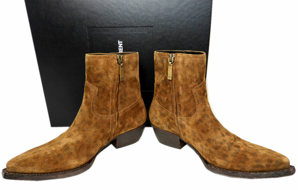 $1190 Ysl Saint Laurent LUKAS Western Leopard Ankle Boots Riding