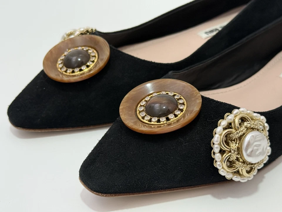 Pisos de ballet MIU MIU negros adornados de gamuza talla 36 / EE. UU. 6 / REINO UNIDO 3 Foto 3 de 4