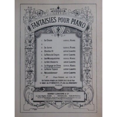 Gabriel-Marie Fantasy On The Journey To China By F. Bazin Piano