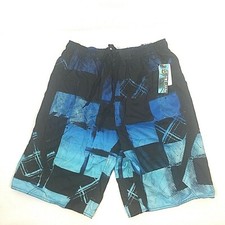NWT Burnside Men's Swim Shorts Size M Abstract Blue Black Lined Trunks Pockets