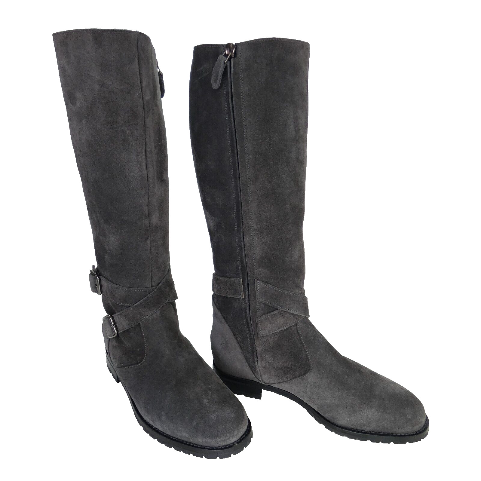 Manolo Blahnik Riding Boots Biker Tall Grey Suede Knee Shearling Lined EU 37 UK4 image 2