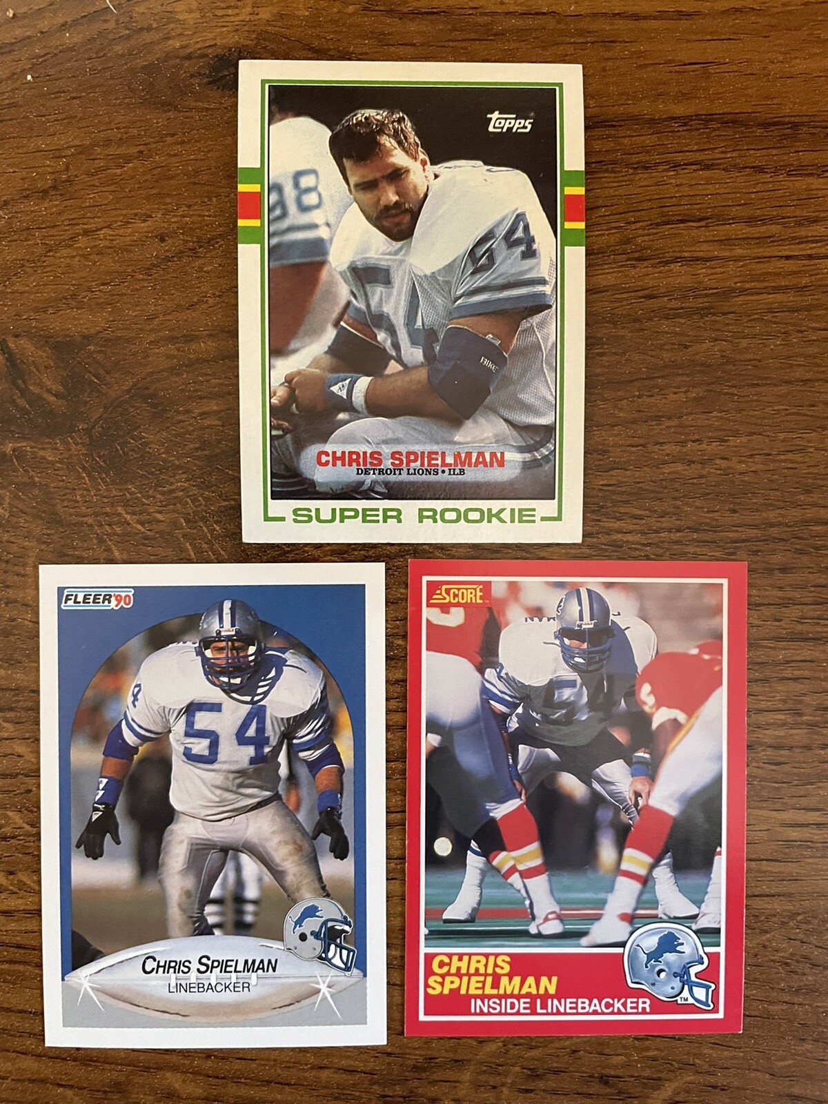 LOT of 3 Chris Spielman ROOKIES 1989 Topps 361,1989 Score 167, 1990 Fleer 286 