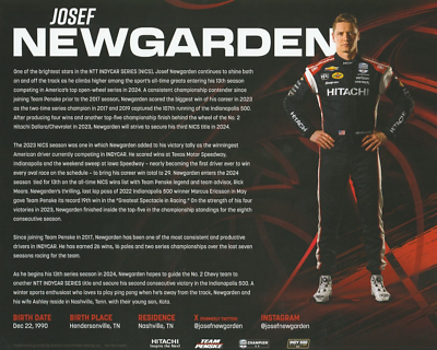 2024 JOSEF NEWGARDEN signed INDIANAPOLIS 500 HERO PHOTO CARD