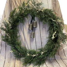 32" Faux Cedar Plant Wreath with White Berries and Bells - Hearth & Hand with Ma